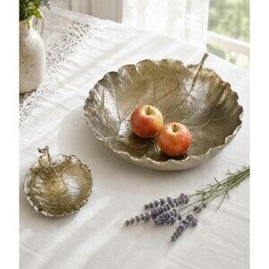 Vintage Set of 2 Metallic Leaf Bowls Large & Small Decorative Serving Dishes